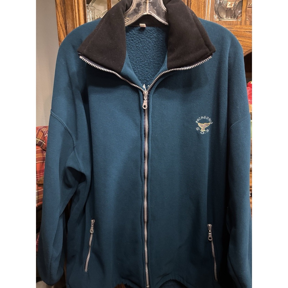 Patagonia Argentina SOS‎ Zip Jacket Teal With Black Trim XL Pockets Unisex